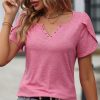 Women Beachsissi | Button V Neck Solid Casual Tops Pink