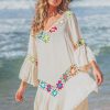 Women Beachsissi Cover Ups | Hollow Patchwork V Neck Swimwear Cover Up White