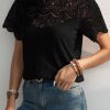 Women Beachsissi | Lace Patchwork Round Neck Casual Tops Black