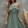 Women Beachsissi Casual Dress | Floral Print Ruffled Slip Casual Dress Darkgreen