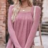 Women Beachsissi | Square Neck Solid Color Casual Tops Pink