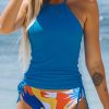 Women Beachsissi Tankini | Leaf Print Halter Neck Tankini Set Dodgerblue