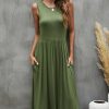 Women Beachsissi Solid Dress | Fashion Solid Color Sleeveless Casual Dress Darkolivegreen