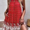 Women Beachsissi Printed Dress | Bohemian Floral Print Casual Mini Dress Red