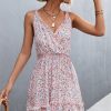 Women Beachsissi Casual Dress | Floral Print Frill Sleeveless Casual Dress Pink