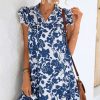 Women Beachsissi Printed Dress | Fashion Printed Ruffled Sleeves Casual Dress Blue