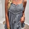 Women Beachsissi | Tassel Design Solid Color Casual Tops Darkgray