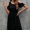 Women Beachsissi Solid Dress | Fashion Solid Color Short Sleeve Casual Dress Black