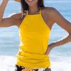 Women Beachsissi Tankini | Tummy Control Printed Ruched Cute Tankini Set Yellow