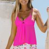 Women Beachsissi Tankini | Hook Front Printed Cute Tankini Set Hot Pink