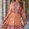 Women Beachsissi Casual Dress | Fashion Floral Print Long Sleeve Casual Dress Coral