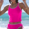 Women Beachsissi Tankini | Hotpink White Trim Lace Up Tankini Set Hot Pink