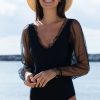 Women Beachsissi One Piece | Cute Mesh Patchwork One Piece Swimsuits Black