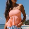 Women Beachsissi Tankini | Floral Print Ruffle Hem Cute Tankini Set Lightsalmon