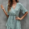 Women Beachsissi Casual Dress | V Neck Printed Trumpet Sleeve Casual Dress Cadetblue