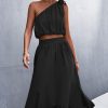 Women Beachsissi Solid Dress | Solid Color Tie Shoulder Slid Two Pieces Dress Black