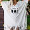 Women Beachsissi Cover Ups | V Neck Tassel Hem Swimwear Cover Up White