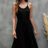 Women Beachsissi Casual Dress | Drawstring Waist And Solid Casual Dress Black