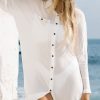 Women Beachsissi Cover Ups | Solid Color Button Roll Up Sleeve Swimsuit Cover Up White