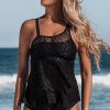 Women Beachsissi Tankini | Lace Patchwork Layered Ruffle Tankini Set Black