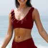 Women Beachsissi Bikini | Ruffled Design Swim Skirt Bikini Set Darkred