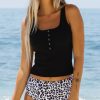 Women Beachsissi Tankini | Leopard Print Scoop Neck Tankini Set Black