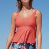 Women Beachsissi Tankini | Button High Waist Floral Print Tankini Set Lightcoral