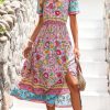 Women Beachsissi Printed Dress | Bohemia Print Knot Front Split Side Maxi Dress Pink