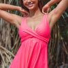 Women Beachsissi Tankini | V Neck Twist Lace Up Back Tankini Set Hot Pink