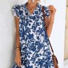 Women Beachsissi Casual Dress | Fashion Printed Ruffled Sleeves Casual Dress Blue