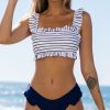 Women Beachsissi Bikini | Striped Print Tie Back Bikini Set White