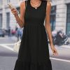 Women Beachsissi Solid Dress | Solid Color Sleeveless Casual Dress Black