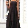 Women Beachsissi Solid Dress | Lace Patchwork Solid Color Slip Dress Black