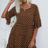 Women Beachsissi Printed Dress | Ruffle Hem Polka Dot Print Mini Dress Brown