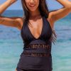 Women Beachsissi Tankini | Lace Patchwork Halter Neck Tankini Set Black