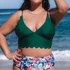 Women Beachsissi Bikini | Floral Print Scolloped Hem Plus Size Bikini Set Darkgreen