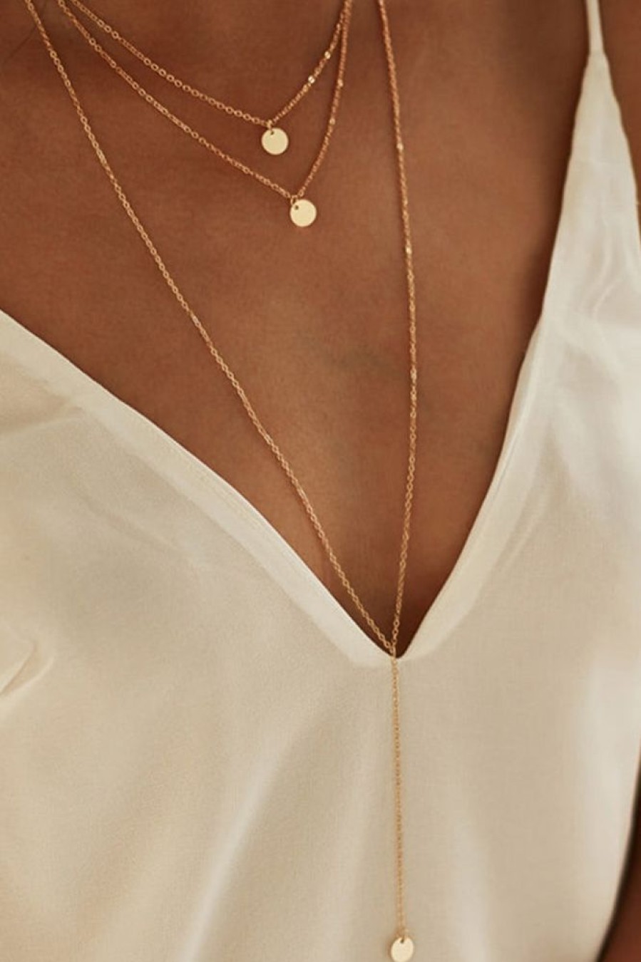 Women Beachsissi | Round Pendant Layered Necklace Set Gold