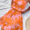 Women Beachsissi Casual Dress | Floral Print Strapless Tie Waist Casual Dress Coral