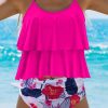 Women Beachsissi Tankini | Ruffle Hem Printed Cute Tankini Set Deeppink