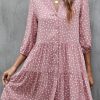 Women Beachsissi Printed Dress | Fashion Dots Print Long Sleeve Mini Dress Pink