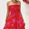 Women Beachsissi Printed Dress | Smocked Frill Bandeau Floral Print Mini Dress Red