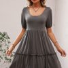 Women Beachsissi Casual Dress | Solid Color Round Neck Casual Mini Dress Gray