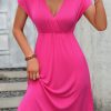 Women Beachsissi Solid Dress | Fashion Deep V Neck Solid Color Mini Dress Deeppink