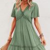 Women Beachsissi Casual Dress | Fashion V Neck High Waist Solid Casual Dress Darkseagreen