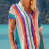 Women Beachsissi Cover Ups | Colorful Hollow Knot Front Cover Up Orange