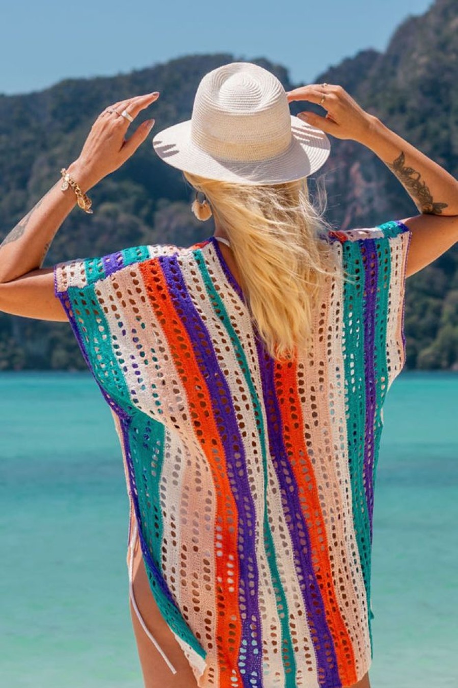 Women Beachsissi Cover Ups | Colorful Hollow Knot Front Cover Up Orange