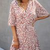 Women Beachsissi Printed Dress | Drawstring Waist Dots Print Short Sleeve Mini Dress White