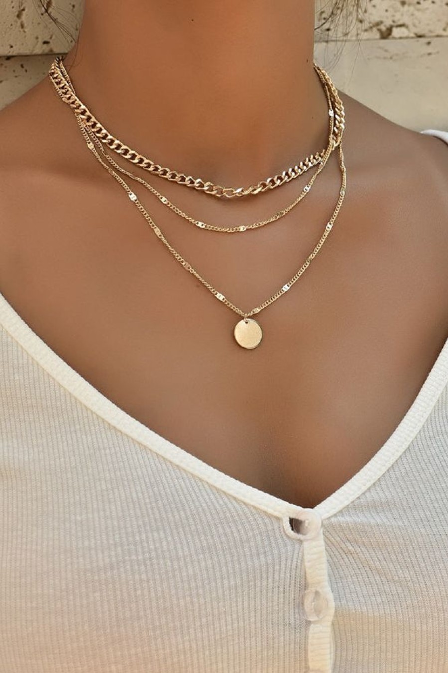 Women Beachsissi | Ins Style Disc Charm Layered Necklace Gold