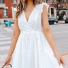 Women Beachsissi Solid Dress | Ruffle Shoulder Hollow Solid Mini Dress White