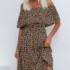 Women Beachsissi Casual Dress | Off The Shoulder Leopard Print Casual Dress Tan